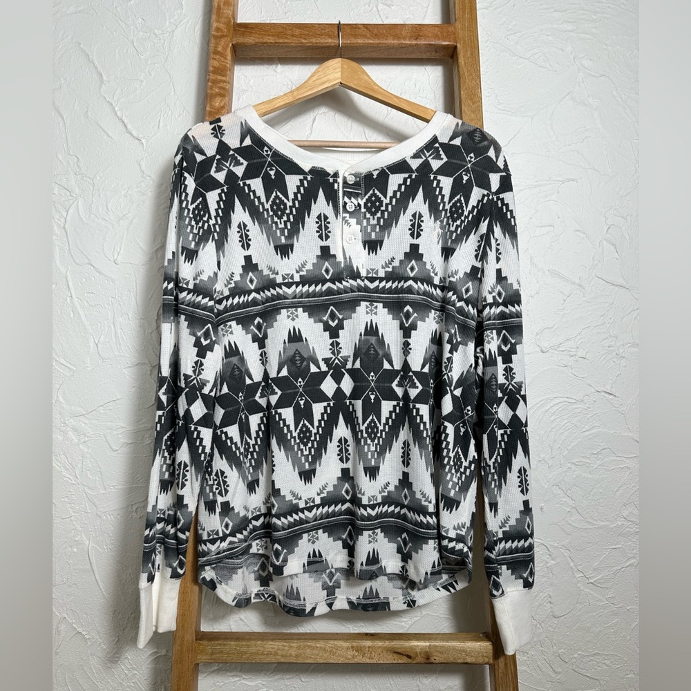 Polo Ralph Lauren Black And White Western Southwestern Thermal Henley XXL